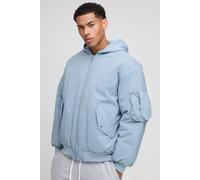 Bomber oversize à capuche en nylon à écussons homme - bleu - M, bleu