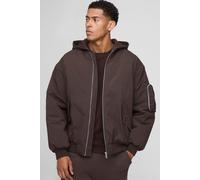 Bomber oversize à capuche en nylon à écussons homme - brun - XS, brun