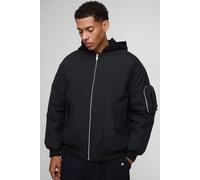 Bomber oversize à capuche en nylon à écussons homme - noir - M, noir