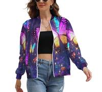 Bomber Papillon Des Forêts Vestes Femme, Blouson Bombers Magie Plantes Imprimé Léger, Mànteàu Moto Jàcket, Bàsebàll Collège Veste Sweàtshirt, Zippé Càsuàl Sport Outweàr S