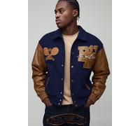 Bomber universitaire oversize à écusson tennis - MAN homme - bleu - XS, bleu