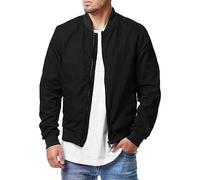 Bombers Homme,Blouson Aviateur Pour Homme Léger Blouson Tunique Veste Coupe Ajustée Veste De Transition Couleur Unie Manteau De Baseball Veste Décontractée À Poches Multiples Collegejacke,Noir,4Xl