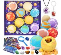 Bombes de bain avec jouets à l'intérieur 10 pièces bombes de douche avec jouets cachés à l'intérieur, boules bain Space Planet 60 g avec des ingrédients naturels pour garçons et filles