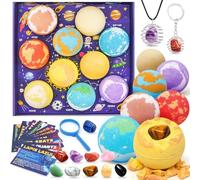 Bombes de bain avec jouets à l'intérieur 10 pièces/ensemble 60 g, bombes de douche à ingrédients naturels, boules bain planète avec jouet caché l'intérieur pour garçons et filles avec jouets, do