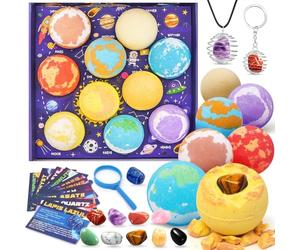 Bombes de bain avec jouets à l'intérieur, lot de 10 (60 g), ingrédients naturels, thème spatial. Boules bain planète avec jouet caché à l'intérieur, pour filles et garçons.