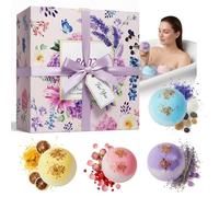 Bombes de Bain, Lot de 4 Coffret Cadeau Boules de Bain, Bains Relaxants, Boules de Moussantes Biologiques et Naturelles pour Cadeau Femme, Enfants, Fete des Meres, Noël