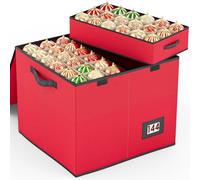 Bomclap Boîte de rangement pour boules de Noël avec 144 séparateurs, grand rangement de Noël avec couvercle à rabat pour décorations de Noël et décorations (rouge)