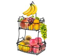 Bomclap Corbeille à fruits 2 étages en métal avec support banane - Pour fruits contemporains - Pour cuisine quotidienne - Rangement de fruits - Noir