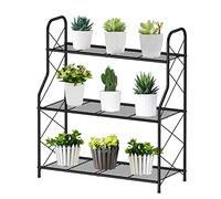 Bomclap Étagère à plantes en métal à 3 niveaux - Support pour pots de fleurs - Pour l'extérieur, l'intérieur, le balcon, le jardin - Multifonction - Grande capacité - Noir