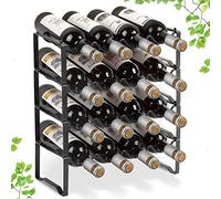 Bomclap Étagère à vin empilable à 4 niveaux pouvant contenir 8 à 16 bouteilles de vin, support autoportant en métal pour ranger des boissons alcoolisées, noir
