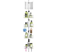 Bomclap Étagère de douche télescopique avec 4 paniers et 1 porte-serviettes, sans perçage, hauteur réglable de 149 à 276 cm, pour douche et baignoire, blanche