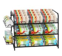 Bomclap Étagère empilable pour armoires de cuisine ou plans de travail, distributeur de boîtes à 3 étages avec étagères latérales, rangement pour 42 canettes, noir