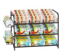 Bomclap Étagère empilable pour armoires de cuisine ou plans de travail, distributeur de boîtes à 3 étages avec étagères latérales, rangement pour 42 canettes, bronze