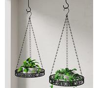 Bomclap Lot de 2 pots de fleurs suspendus en métal avec crochet de plafond et chaîne de suspension pour l'intérieur et l'extérieur