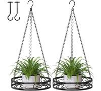 Bomclap Lot de 2 pots de fleurs suspendus en métal - Pour l'intérieur - Avec crochet de plafond et chaîne de suspension - Noir