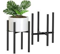 Bomclap Lot de 2 supports de pots de fleurs réglables en métal pour intérieur et extérieur - Pour pot de fleurs de 20 à 30 cm - Noir