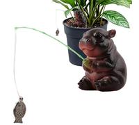 Bomefoi Figurine d'Hippopotame | Sculpture Animale avec Design de Pêche,Statue en Résine D'Hippopotame Pêchant - pour Anniversaire Pendaison De Crémaillère Table Cheminée Chambre Salle De Séjour