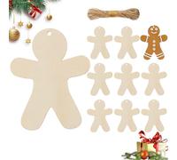 Bomefoi Ornements Bonhomme en Pain d'Épice,10 Pièces Découpes en Bois de Noël pour Artisanat - Décorations Suspendables Neutres pour Mur Fenêtre Maison Mariage Fête Voyage Famille