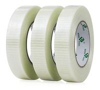 BOMEI PACK 3 Pack Transparent Bi Directional Filament Ruban Adhésif, Ruban d'emballage renforcé de fibres filament Renfort et cerclage ruban adhésif robuste adhésif, 25mm x 50m