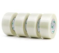 BOMEI PACK 4 Pack Bi Directional Filament Ruban Adhésif, Ruban d'emballage renforcé de fibres filament Renfort et cerclage ruban adhésif robuste adhésif, 50m x 50mm