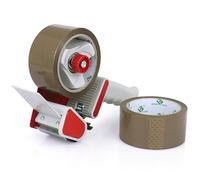 BOMEI PACK Lot de 2 rubans adhésifs marron - 50 m x 48 mm - Avec dérouleur - Pour paquets et cartons - Déménagement - Ruban d'emballage - Ruban d'emballage - Dévidoir de ruban d'emballage