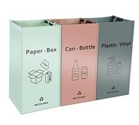 BOMEI PACK Lot de 3 Bacs de Déchets Trieur à Déchets pour Recyclage (Rose - Gris - Vert) - Poubelle pour Extérieur/Intérieur - Papier, Verre, Plastique
