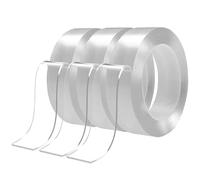 BOMEI PACK Lot de 3 rouleaux de ruban adhésif double face transparent Nano double face, haute adhérence et amovible, 2 mm × 3 cm × 3 m, parfait pour la fixation de tapis, la suspension murale et les