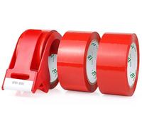 BOMEI PACK Lot de 3 rouleaux de ruban adhésif universel pour emballage de colis - 48 mm x 66 m - Rouge - Haute adhérence - Qualité professionnelle - 66 m - Longueur : 48 mm - Largeur : 48 mm