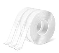 BOMEI PACK Ruban adhésif double face transparent Nano Tape extra fort 15 mm | 3 rouleaux, chaque rouleau de 2 mm × 15 mm × 5 m, ruban de montage transparent réutilisable pour la maison