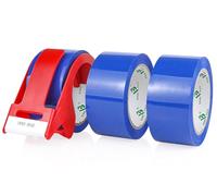 BOMEI PACK Ruban d’emballage 66m x 48mm pour emballage -3 rouleaux avec dévidoir,impression adhésif fort pour colis, entrepôt, e-commerce (Bleu)