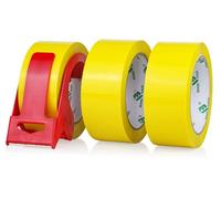 BOMEI PACK Ruban d’emballage 66m x 48mm pour emballage -3 rouleaux avec dévidoir,impression adhésif fort pour colis, entrepôt, e-commerce (Jaune)