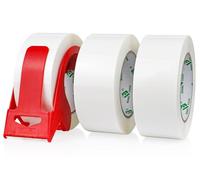 BOMEI PACK Ruban d’emballage 66m x 48mm pour emballage -3 rouleaux avec dévidoir,impression adhésif fort pour colis, entrepôt, e-commerce (Blanc)