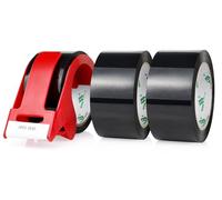 BOMEI PACK Ruban d’emballage 66m x 48mm pour emballage -3 rouleaux avec dévidoir,impression adhésif fort pour colis, entrepôt, e-commerce (Noir)