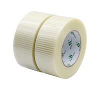 BOMEI PACK Transparent Bi Directional Filament Ruban Adhésif, Ruban d'emballage renforcé de fibres filament Renfort et cerclage ruban adhésif robuste adhésif, 50m x 50mm(Pack de 2)