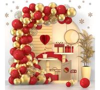 Bomeirc Le kit d'arche de ballons rouges et dorés de 123 pièces dispose de ballons confettis en latex métallique de différentes tailles (30,5 cm, 25,4 cm, 12,7 cm) et est adapté pour les décorations