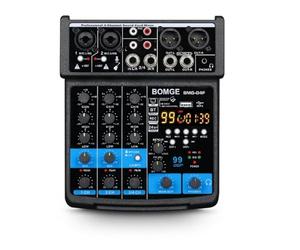 BOMGE -04F Table de mixage audio DJ 4 canaux avec MP3/USB Bluetooth,/48V/99 effets DSP pour la diffusion en direct