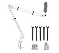 BOMGE BA-02 Bras de microphone réglable avec clip de suspension pour studio Blue Snowball, ICE, Blue Yeti, radiodiffusion et jeux (blanc), 7 cm