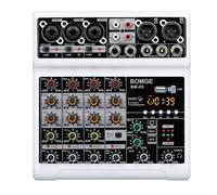 BOMGE BM-05-W Console de mixage audio avec 5 canaux USB Bluetooth effet retard d'écho 48 V Phantom Power Stereo DJ pour enregistrement, diffusion en direct, baladodiffusion