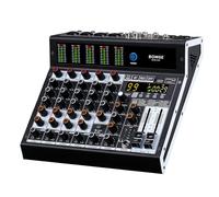 BOMGE Console de mixage audio professionnelle 6 canaux avec effet DSP 99, + 48 V Phantom, Bluetooth, interface USB. Processeur AUX.FX pour enregistrement en studio et performances en direct