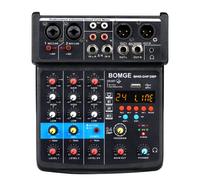 BOMGE Interface de mixage audio 4 canaux mini DJ avec MP3, USB, Bluetooth, enregistrement stéréo, alimentation fantôme 48 V, 24 DSP pour karaoké, performance, chant d'église, streaming