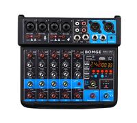 BOMGE Mini console de mixage audio DJ 6 canaux avec interface USB, Bluetooth, enregistrement stéréo, alimentation fantôme 48 V, 99 DSP pour karaoké, chant, en direct, streaming, recrodage PC (noir)