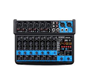 BOMGE Mini mixeur audio 8 canaux - CC 5 V - Avec lecteur MP3 - Bluetooth - Disque U 48 V - Effets 24DSP - Enregistrement USB - Idéal pour les petits clubs ou les bars - Enregistrement studio (8
