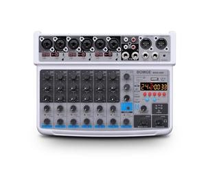 BOMGE Mini Mixeur Audio 8 Canaux, DC 5 V, MP3 Lecteur, Bluetooth, U Disque 48 V, 24DSP Effets, Enregistrement USB, Idéal pour Petits Clubs ou Bars, Studio Enregistrement