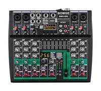 BOMGE Mixeur audio DJ professionnel, mixeur DJ 6 canaux, mixeur audio Bluetooth, prise en charge USB / MP3 / BT/256DSP / entrée d'ordinateur, alimentation fantôme 48 V, studio stéréo adapté pour