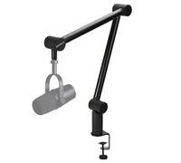 BOMGE Support de micro réglable et robuste avec canaux de gestion des câbles, pince de bureau pour balados, streaming, jeux, bureau à domicile, enregistrement (noir)