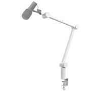BOMGE Support de micro réglable et robuste avec canaux de gestion des câbles, pince de bureau pour podcasts, streaming, jeux, bureau à domicile, enregistrement (blanc)