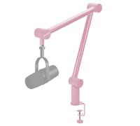 BOMGE Support de micro réglable et robuste avec canaux de gestion des câbles, pince de bureau pour podcasts, streaming, jeux, bureau à domicile, enregistrement (rose)