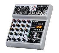 BOMGE Table de mixage audio, console de mixage avec 5 canaux numériques USB Bluetooth, effet retard d'écho, alimentation fantôme 48 V, mixeurs DJ stéréo pour enregistrement, diffusion en direct,