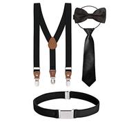 BomGuard enfant bretelles + nœud papillon + cravate + ceinture lot de 4, pour garçon fille,noir 4