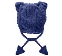 BOMHCS Bonnet tricoté avec pendentif triangle pour femme - Diable chat - Cosplay, bleu marine, Large